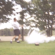 Anthony Miele falls victim to the old exploding golf ball prank